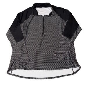 DSG Women's Black White Chevron Print 1/4 Zip Long‎ Sleeve Athletic Top 2X